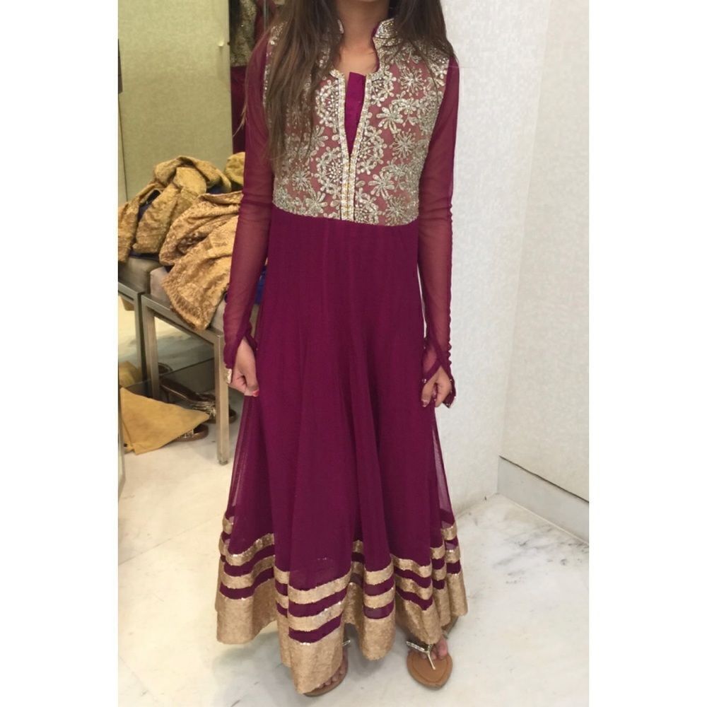 Indian burgundy floor length Anarkali dress girls